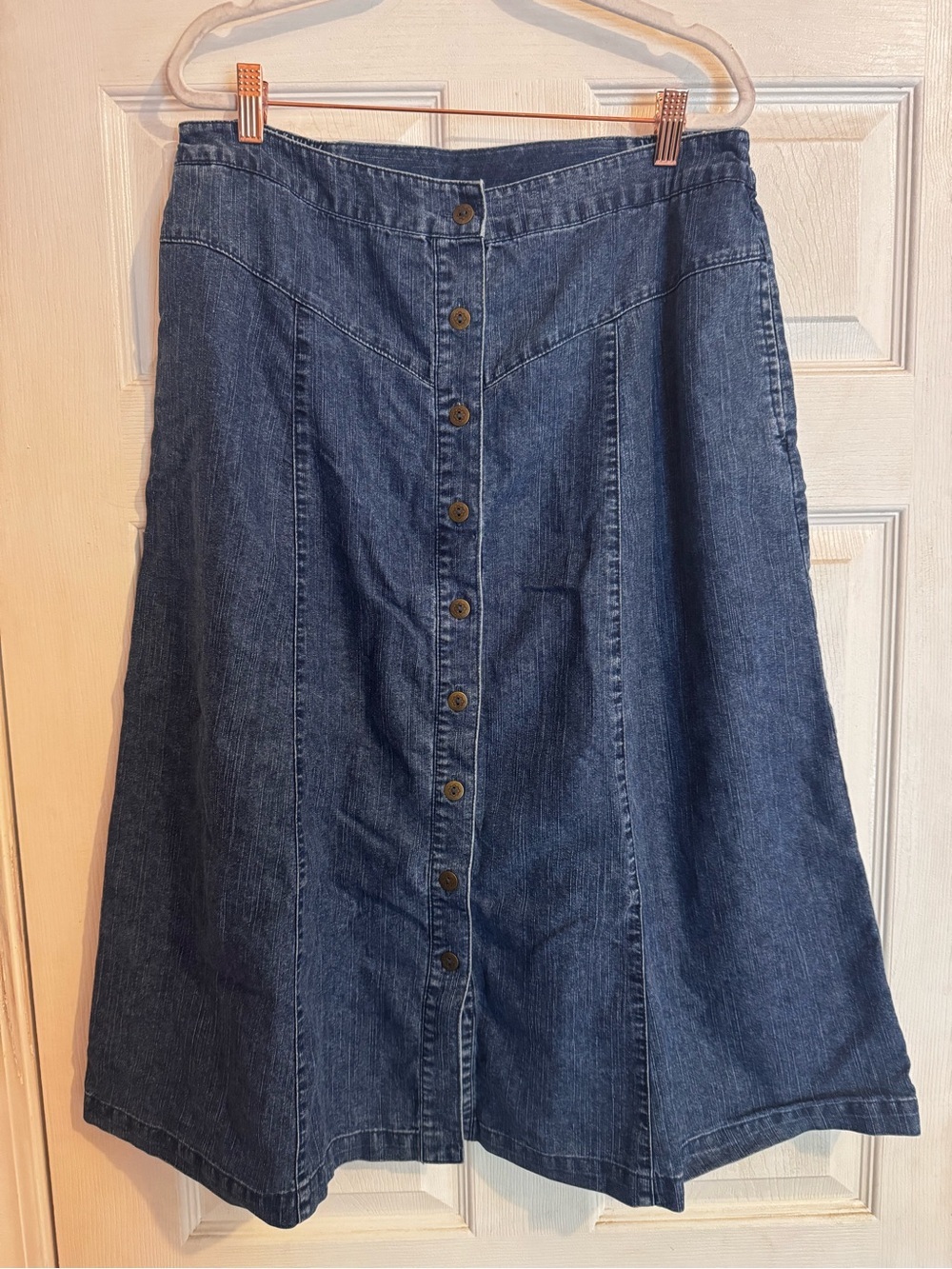 Alfred Dunner Denim Midi Skirt Size 14 Button Front A-Line Western